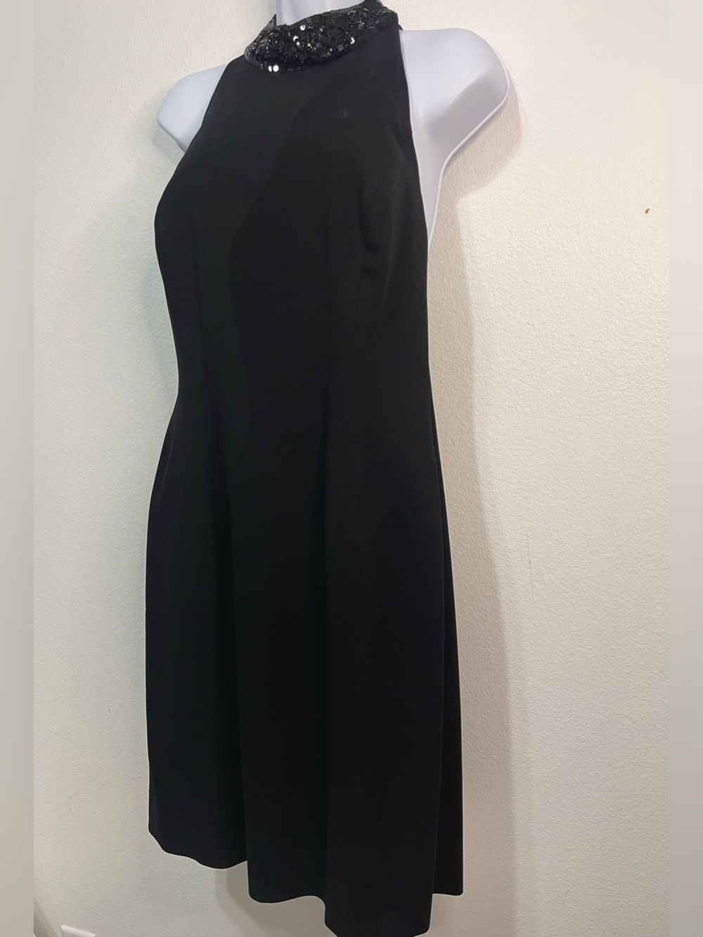 Warren Petites for Saks Fifth Avenue Black Sequined Halter Dress EUC